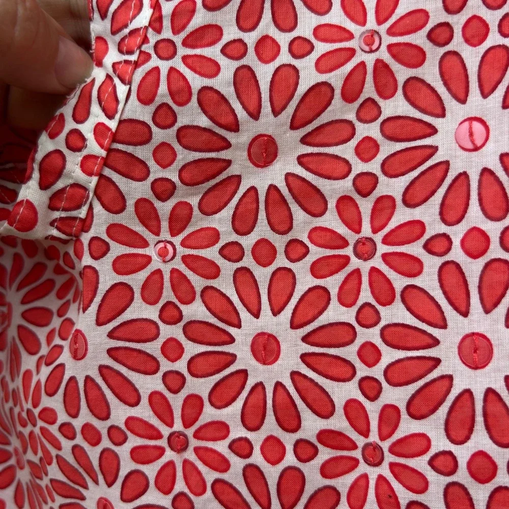Tory Burch Red White Floral Sequin Cotton Blouse Top 20091121 Womens 10